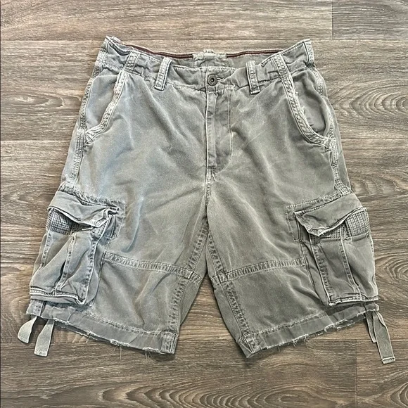 American Eagle Cargo Shorts Classic Utility Short Gray Green Y2K 90s Size 33 - Picture 1 of 10